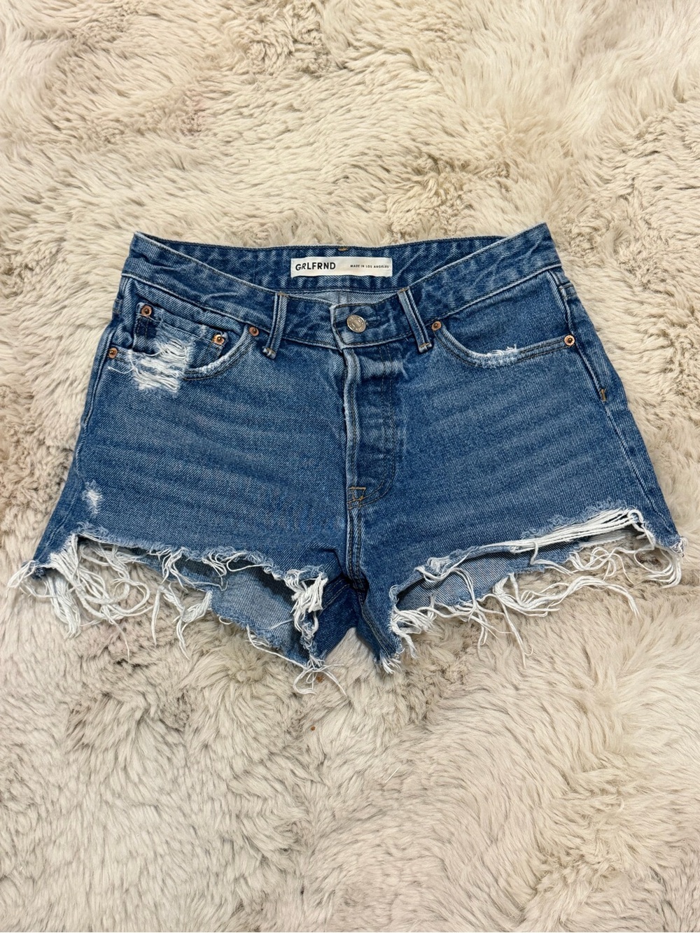 GRLFRND Women's Distressed High-Rise Denim Shorts - Blue